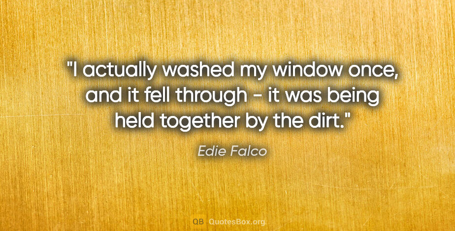 Edie Falco quote: "I actually washed my window once, and it fell through - it was..."
