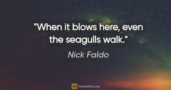 Nick Faldo quote: "When it blows here, even the seagulls walk."