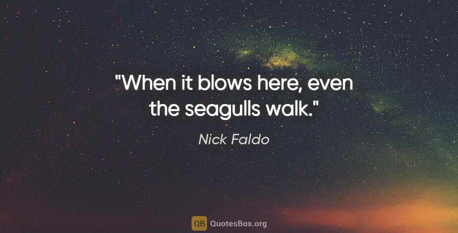 Nick Faldo quote: "When it blows here, even the seagulls walk."