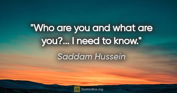 Saddam Hussein quote: "Who are you and what are you?... I need to know."