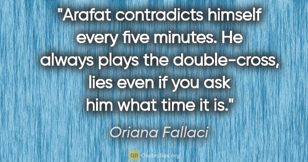 Oriana Fallaci quote: "Arafat contradicts himself every five minutes. He always plays..."