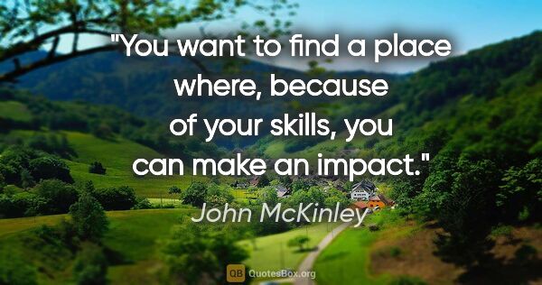 John McKinley quote: "You want to find a place where, because of your skills, you..."