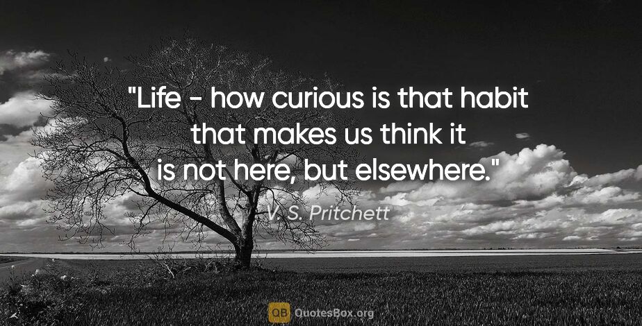 V. S. Pritchett quote: "Life - how curious is that habit that makes us think it is not..."