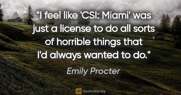 Emily Procter quote: "I feel like 'CSI: Miami' was just a license to do all sorts of..."