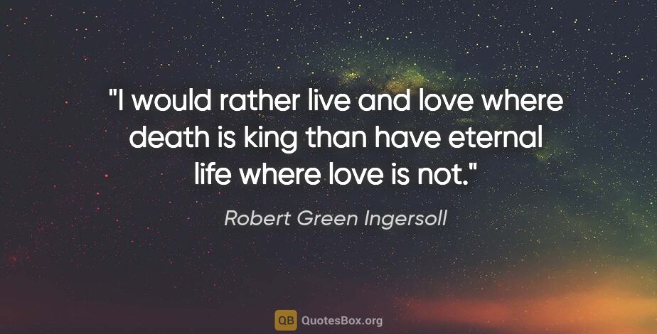 Robert Green Ingersoll quote: "I would rather live and love where death is king than have..."