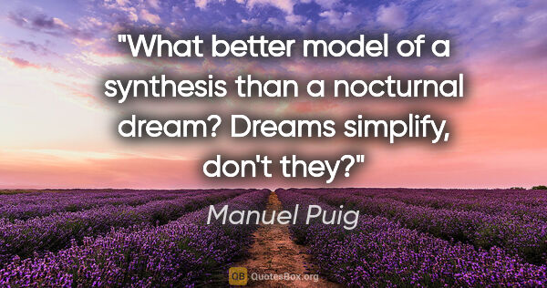 Manuel Puig quote: "What better model of a synthesis than a nocturnal dream?..."