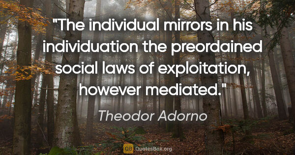 Theodor Adorno quote: "The individual mirrors in his individuation the preordained..."