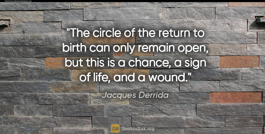 Jacques Derrida quote: "The circle of the return to birth can only remain open, but..."