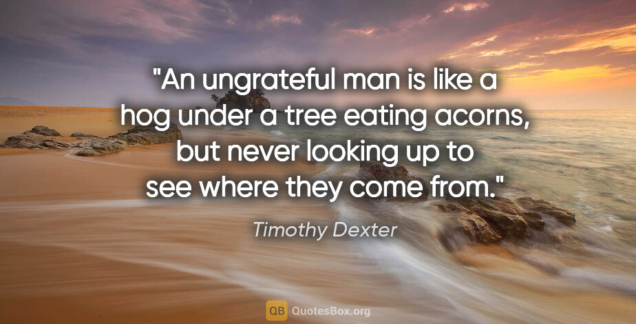 Timothy Dexter quote: "An ungrateful man is like a hog under a tree eating acorns,..."