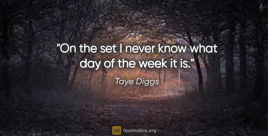 Taye Diggs quote: "On the set I never know what day of the week it is."