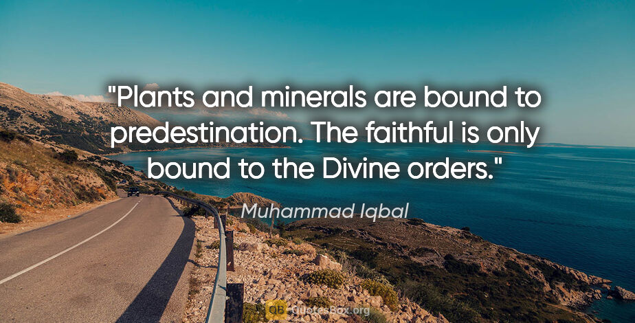 Muhammad Iqbal quote: "Plants and minerals are bound to predestination. The faithful..."