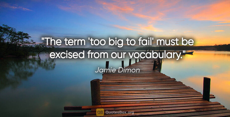 Jamie Dimon quote: "The term 'too big to fail' must be excised from our vocabulary."