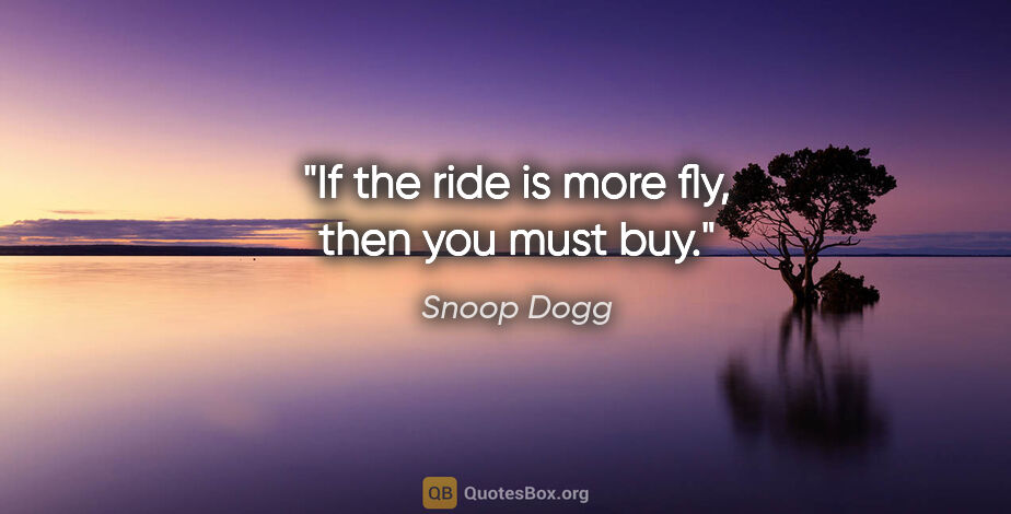 Snoop Dogg quote: "If the ride is more fly, then you must buy."