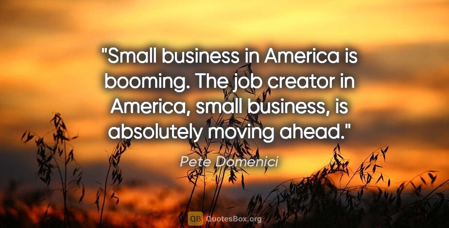 Pete Domenici quote: "Small business in America is booming. The job creator in..."