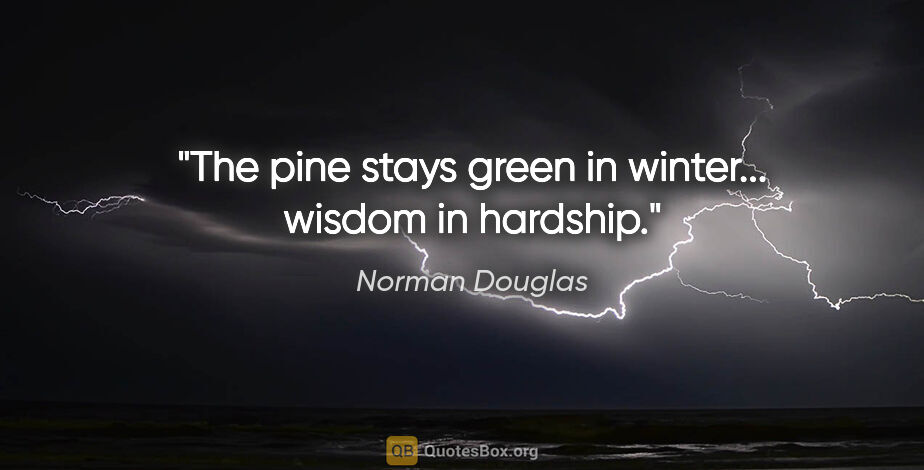 Norman Douglas quote: "The pine stays green in winter... wisdom in hardship."