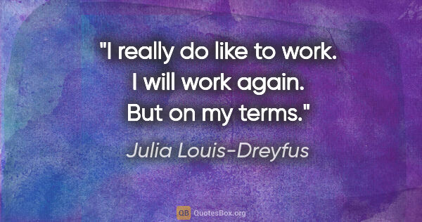 Julia Louis-Dreyfus quote: "I really do like to work. I will work again. But on my terms."