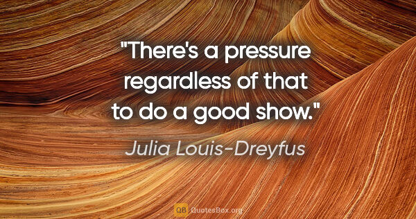 Julia Louis-Dreyfus quote: "There's a pressure regardless of that to do a good show."