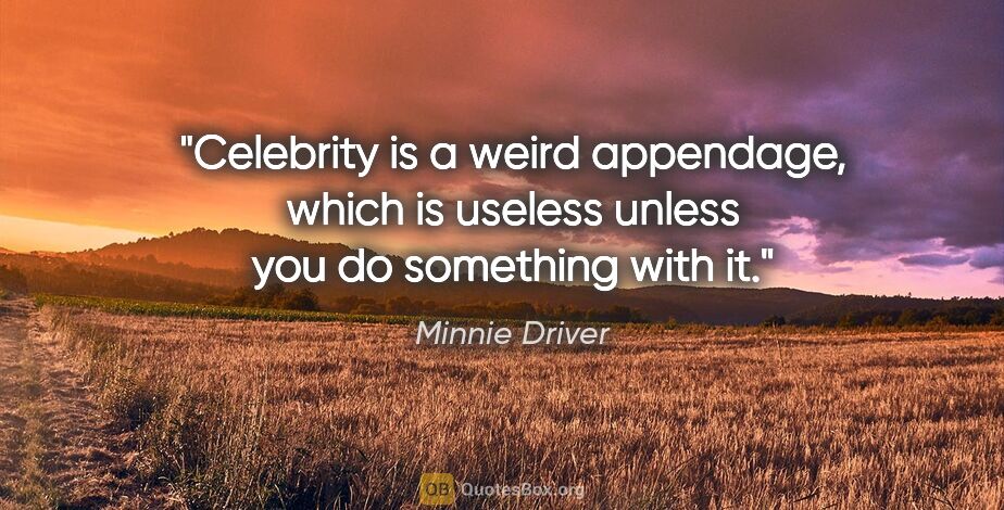 Minnie Driver quote: "Celebrity is a weird appendage, which is useless unless you do..."