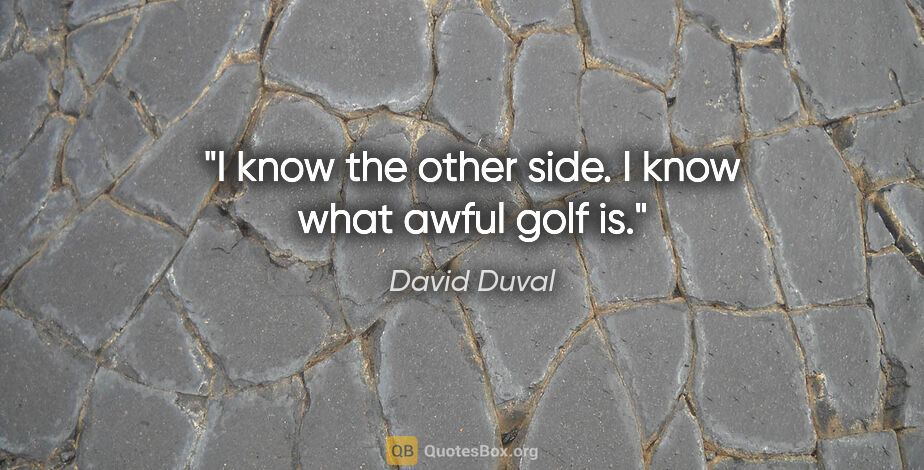 David Duval quote: "I know the other side. I know what awful golf is."