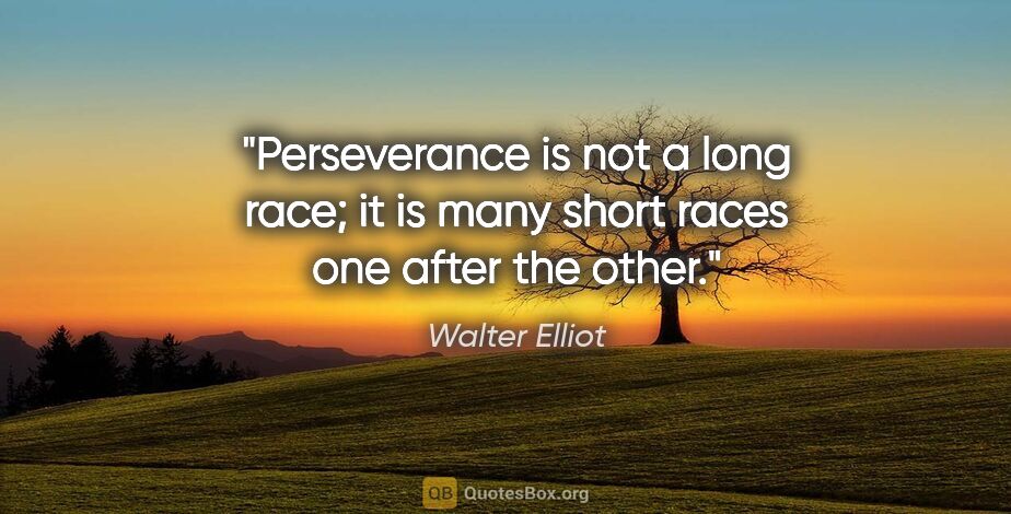 Walter Elliot quote: "Perseverance is not a long race; it is many short races one..."