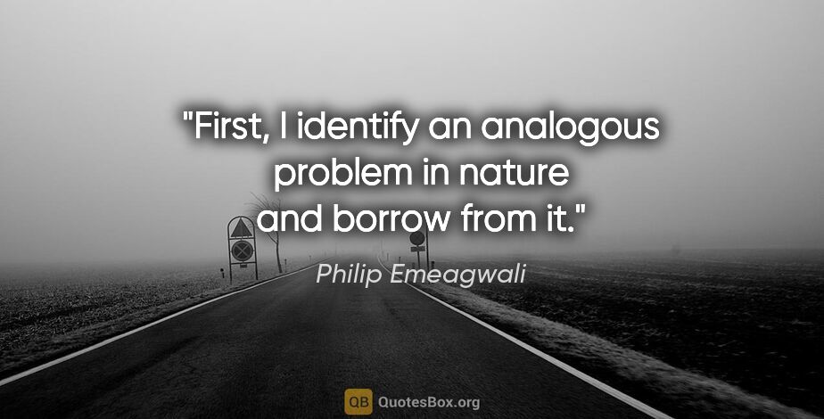 Philip Emeagwali quote: "First, I identify an analogous problem in nature and borrow..."