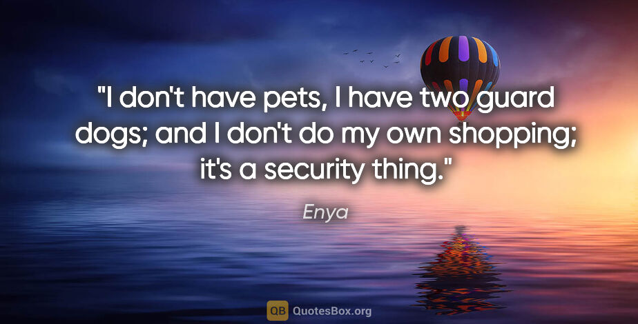 Enya quote: "I don't have pets, I have two guard dogs; and I don't do my..."