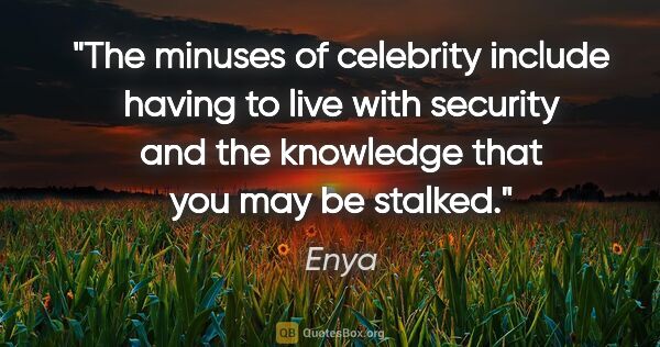 Enya quote: "The minuses of celebrity include having to live with security..."