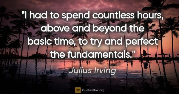 Julius Irving quote: "I had to spend countless hours, above and beyond the basic..."