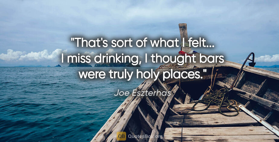 Joe Eszterhas quote: "That's sort of what I felt... I miss drinking, I thought bars..."