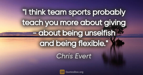 Chris Evert quote: "I think team sports probably teach you more about giving -..."