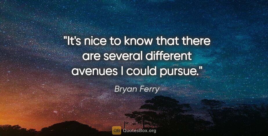 Bryan Ferry quote: "It's nice to know that there are several different avenues I..."