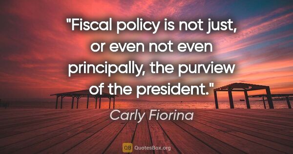 Carly Fiorina quote: "Fiscal policy is not just, or even not even principally, the..."