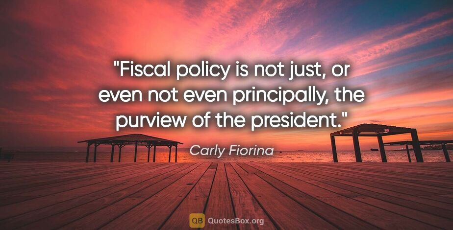 Carly Fiorina quote: "Fiscal policy is not just, or even not even principally, the..."