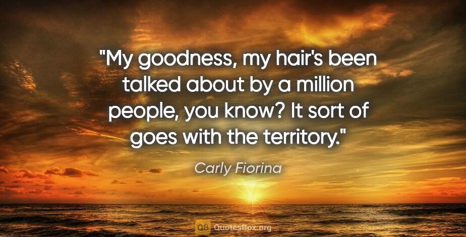 Carly Fiorina quote: "My goodness, my hair's been talked about by a million people,..."