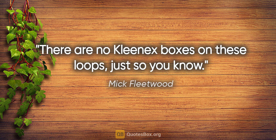 Mick Fleetwood quote: "There are no Kleenex boxes on these loops, just so you know."