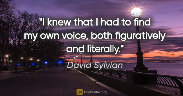 David Sylvian quote: "I knew that I had to find my own voice, both figuratively and..."