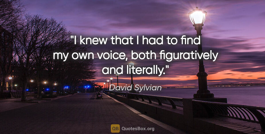 David Sylvian quote: "I knew that I had to find my own voice, both figuratively and..."