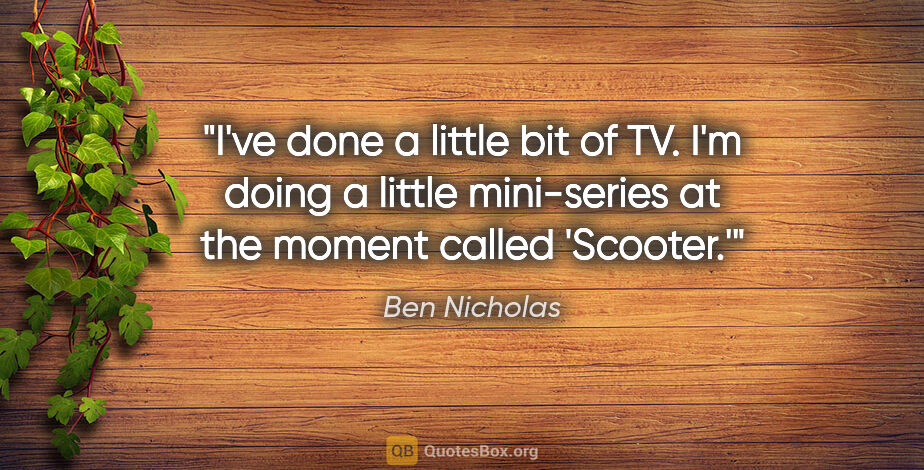 Ben Nicholas quote: "I've done a little bit of TV. I'm doing a little mini-series..."