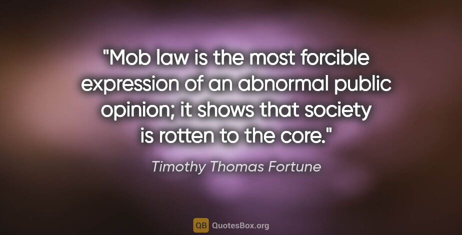 Timothy Thomas Fortune quote: "Mob law is the most forcible expression of an abnormal public..."