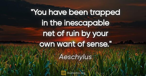 Aeschylus quote: "You have been trapped in the inescapable net of ruin by your..."