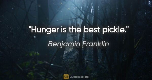 Benjamin Franklin quote: "Hunger is the best pickle."