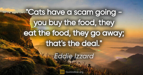 Eddie Izzard quote: "Cats have a scam going - you buy the food, they eat the food,..."