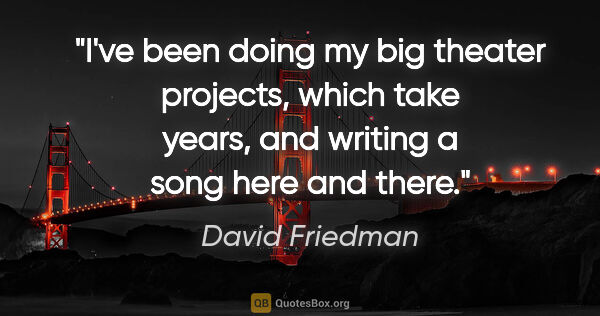 David Friedman quote: "I've been doing my big theater projects, which take years, and..."