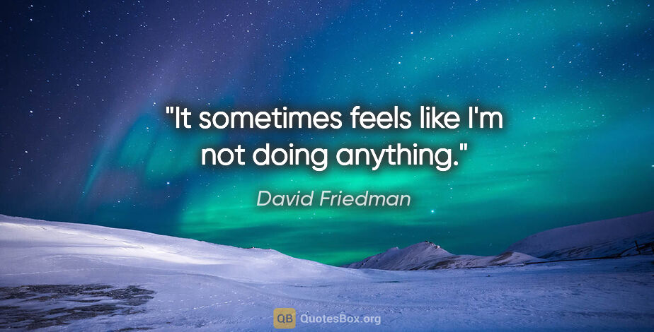 David Friedman quote: "It sometimes feels like I'm not doing anything."