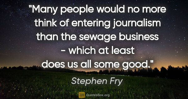 Stephen Fry quote: "Many people would no more think of entering journalism than..."