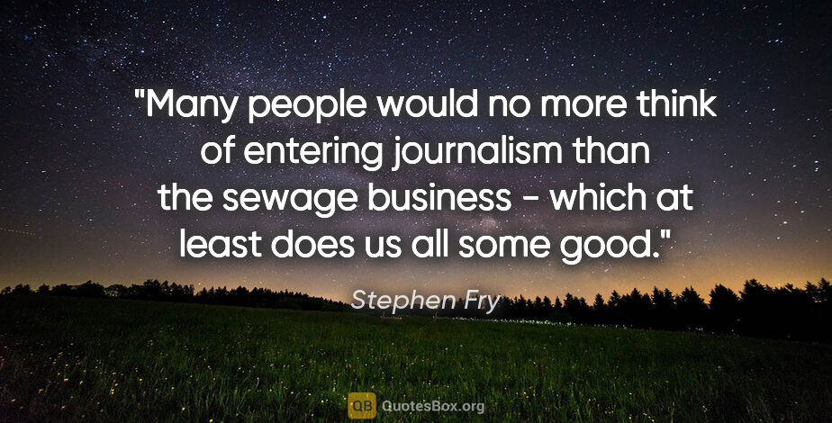 Stephen Fry quote: "Many people would no more think of entering journalism than..."