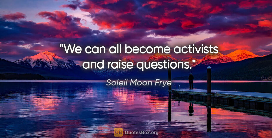 Soleil Moon Frye quote: "We can all become activists and raise questions."