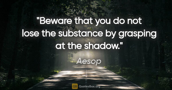 Aesop quote: "Beware that you do not lose the substance by grasping at the..."