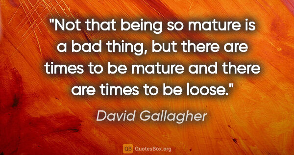 David Gallagher quote: "Not that being so mature is a bad thing, but there are times..."