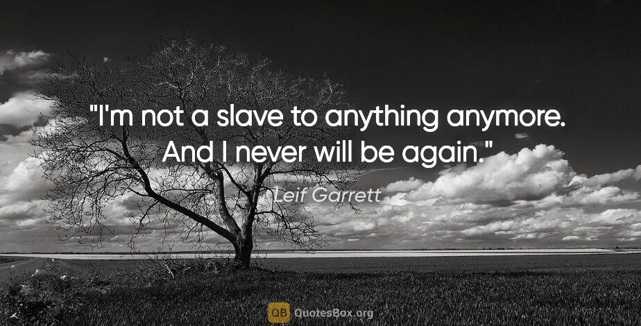 Leif Garrett quote: "I'm not a slave to anything anymore. And I never will be again."